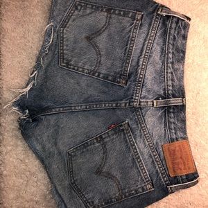 High-Waisted Levi Distressed Denim Shorts